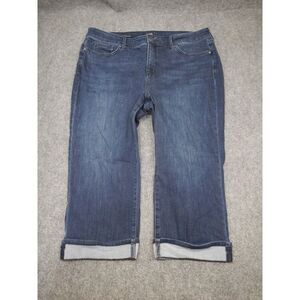 NYDJ Marilyn Straight Crop Jeans Womens 16 Dark Blue Wash Cool Embrace Cuffed